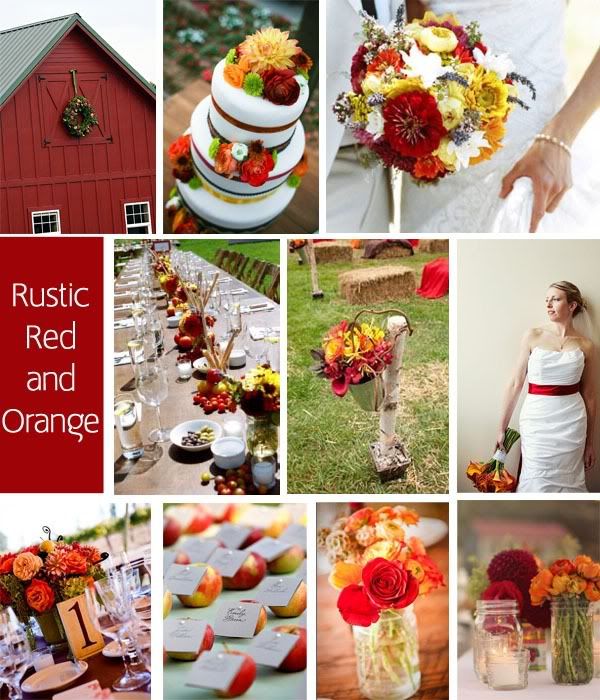 I just love the rustic feel of the red and orange flowers