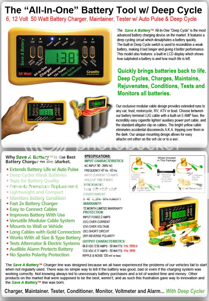 12 Volt 50 Watt Charger, Maintainer, Tester w/Deep Cycle BUNDLE  