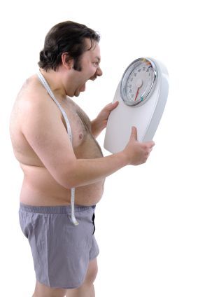a guy shouting to a weight scale