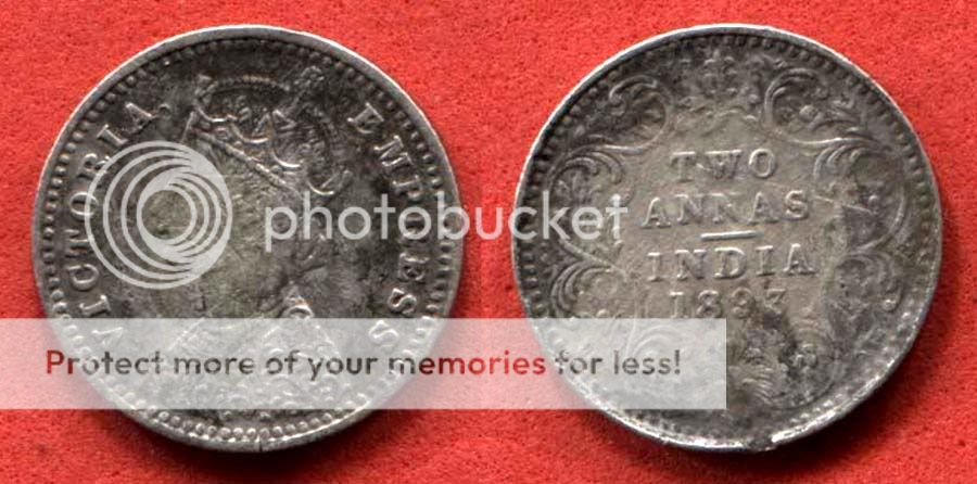 British India Victoria Two Anna coin 1893 EFtoned RARE  